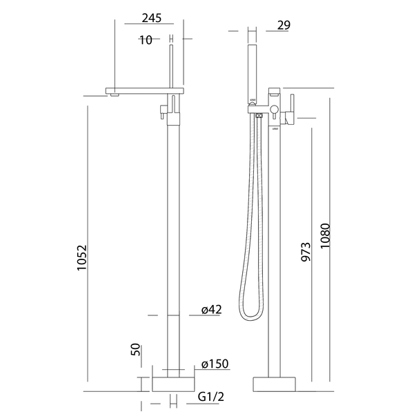 Floor Bath Mixer With Hand Held Shower Brushed Nickel