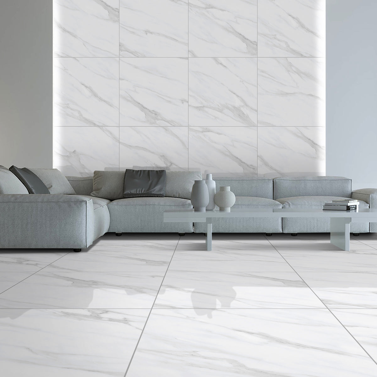 Carrara White Polished Tile - lifestyle view
