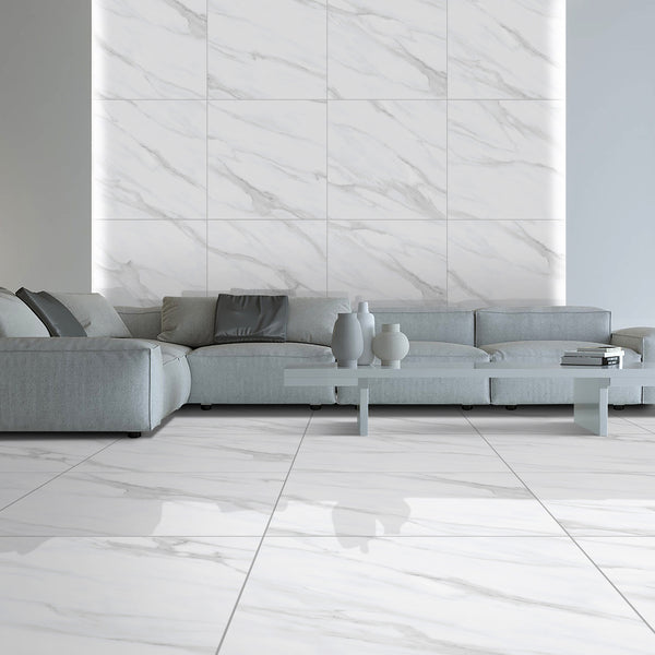 Carrara White Polished Tile - lifestyle view