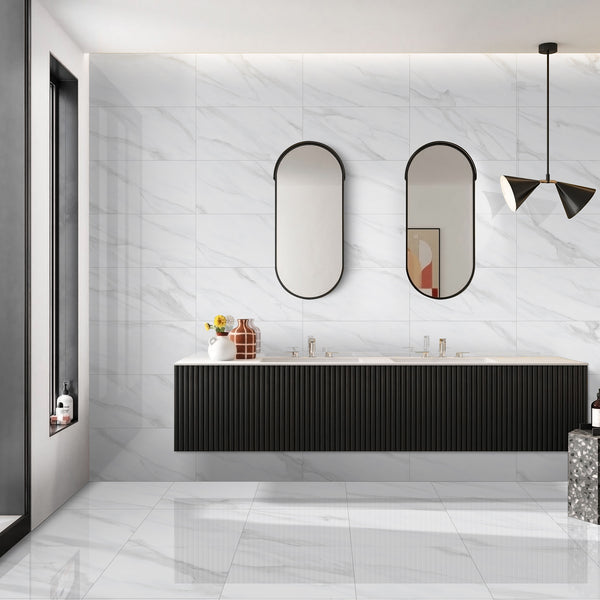 Carrara White Polished Tile - lifestyle view