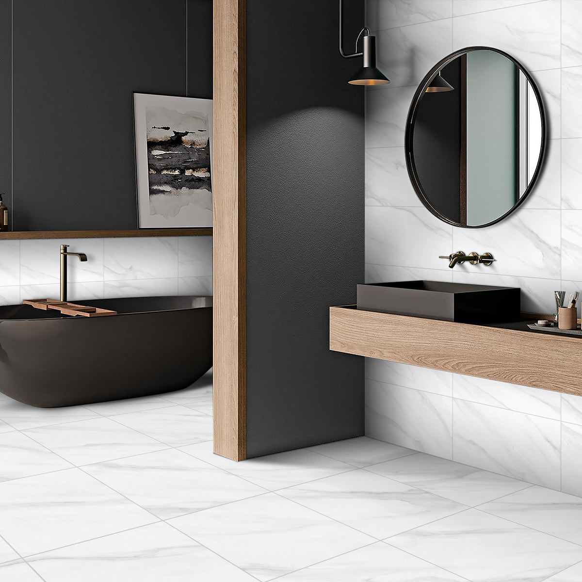 Carrara White Matt Tile - lifestyle view