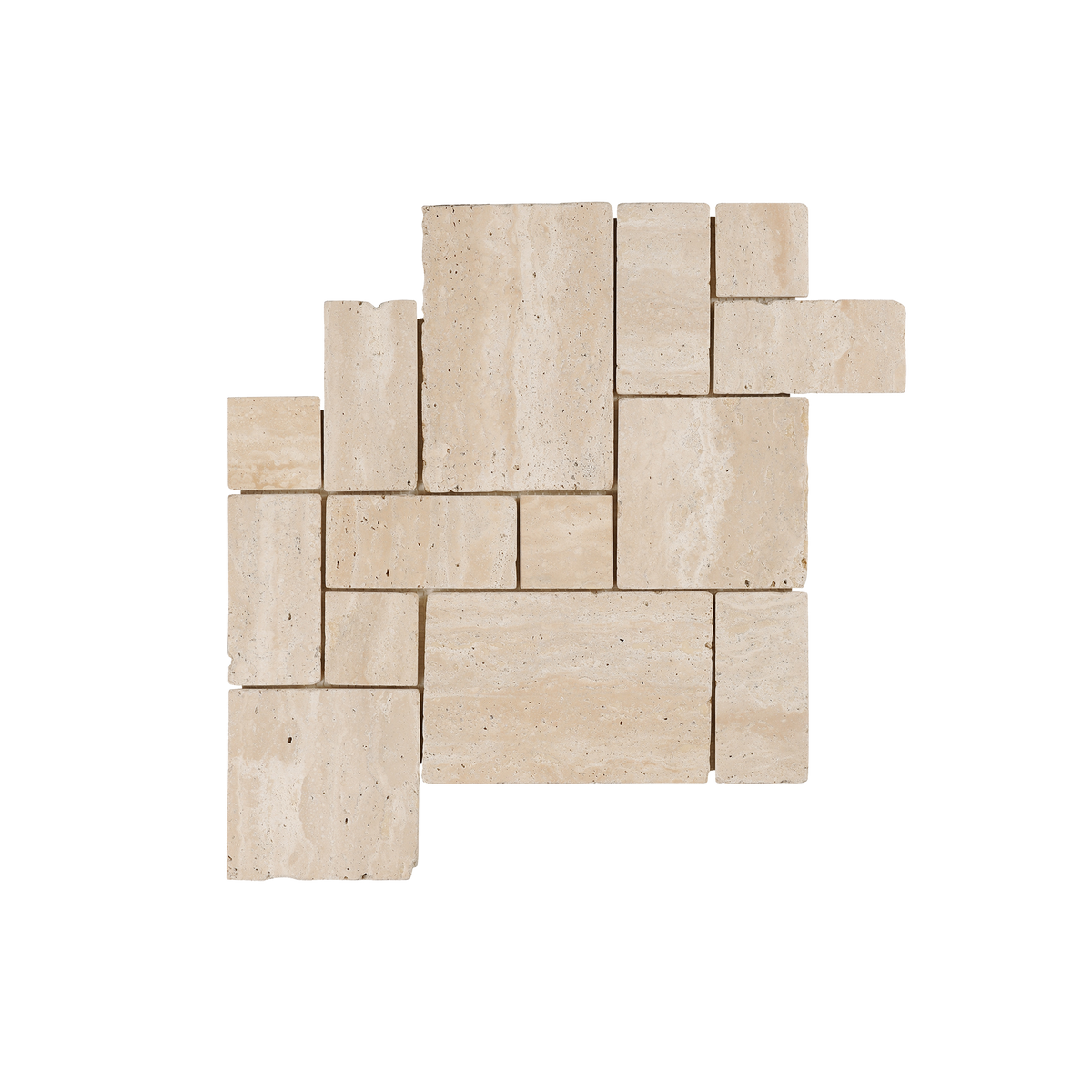 Natural Travertine Beige French Pattern Tumbled Mosaic