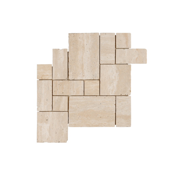 Natural Travertine Beige French Pattern Tumbled Mosaic