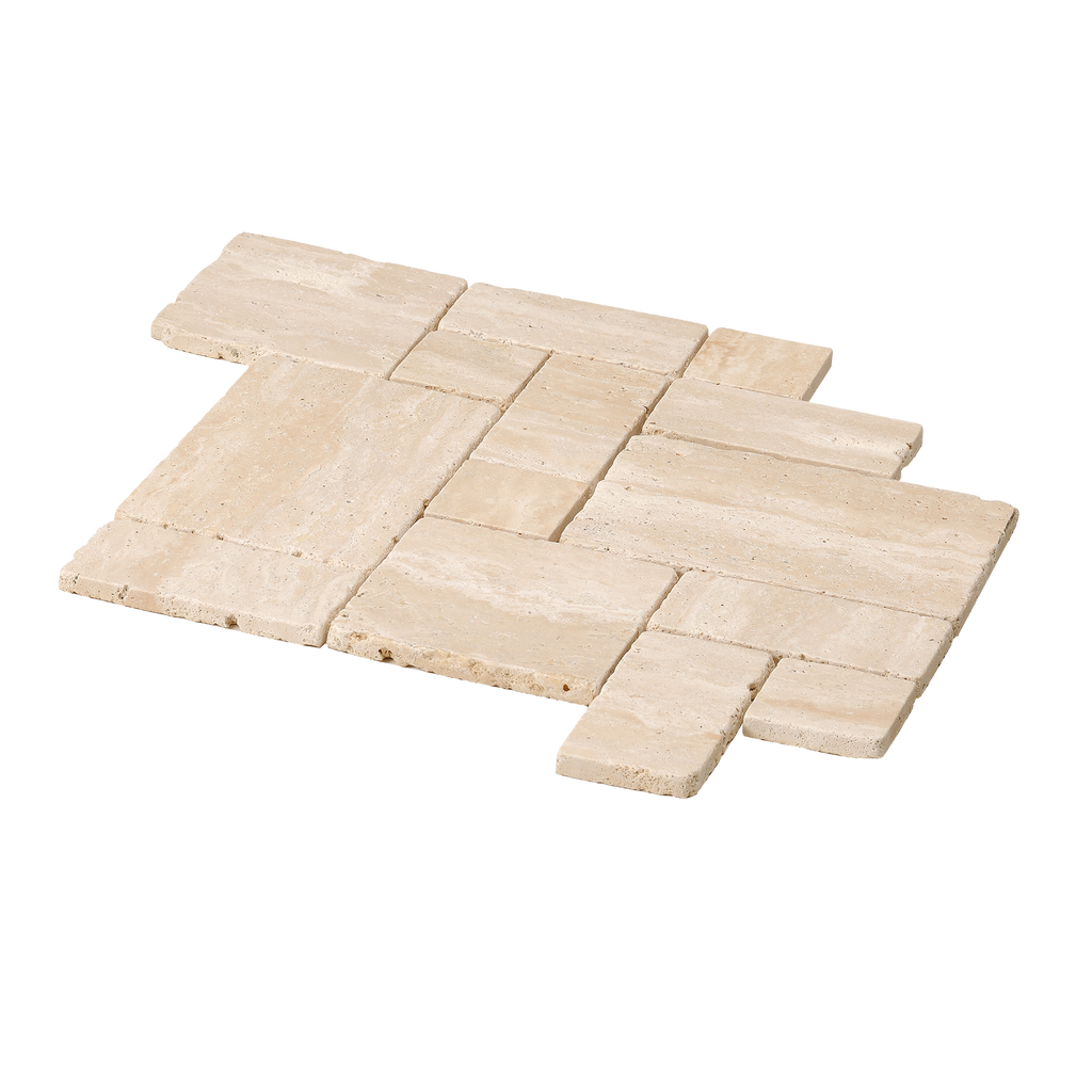 Natural Travertine Beige French Pattern Tumbled Mosaic