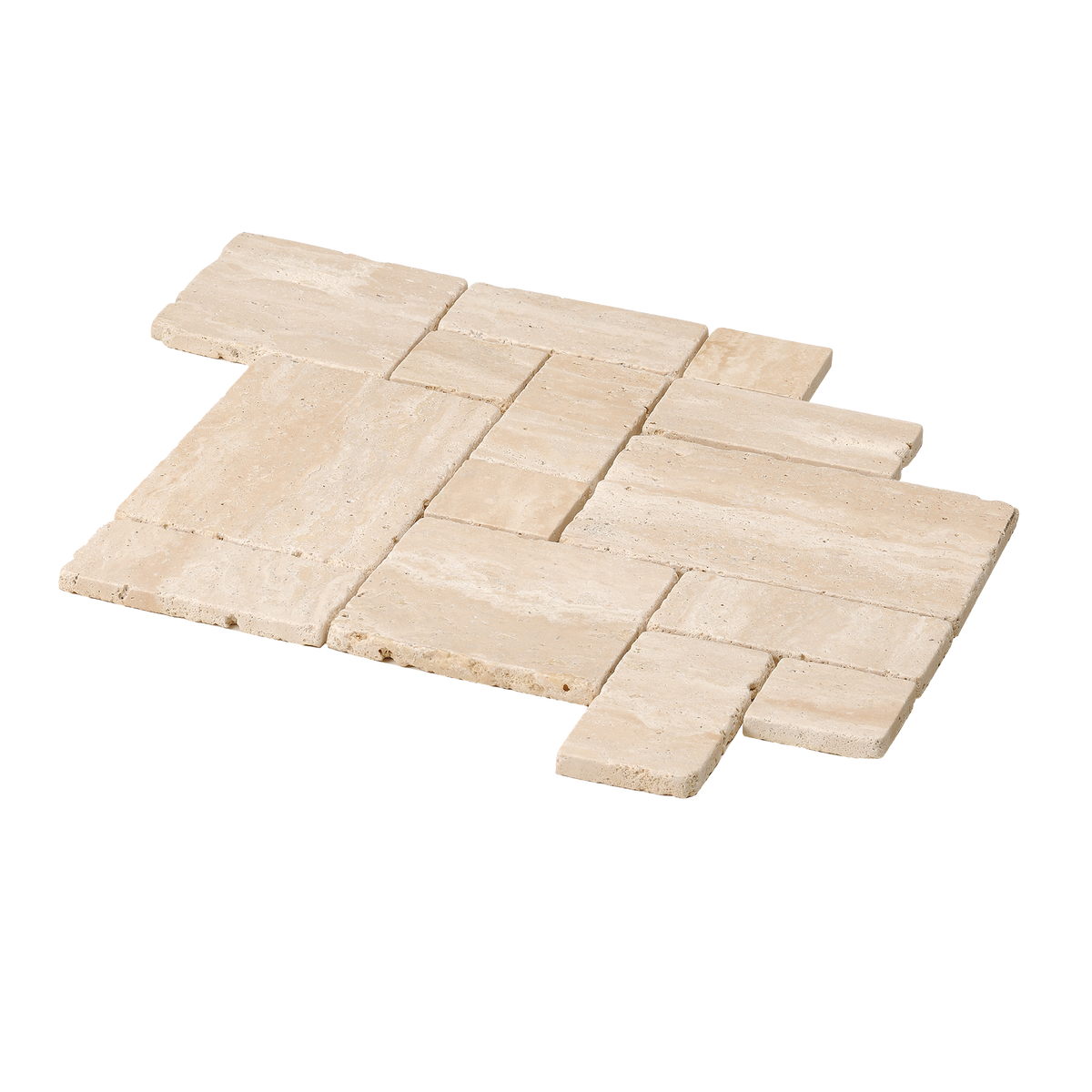 Natural Travertine Beige French Pattern Tumbled Mosaic