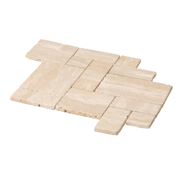 Natural Travertine Beige French Pattern Tumbled Mosaic