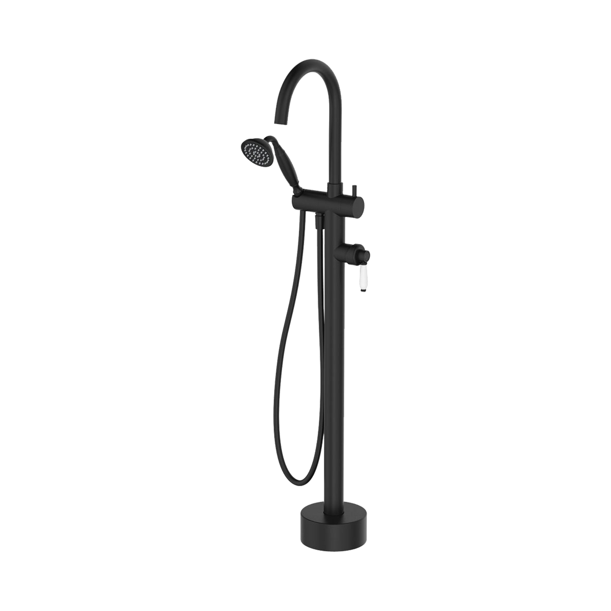 Floor Mounted Mixer with Shower Matte Black White Handle