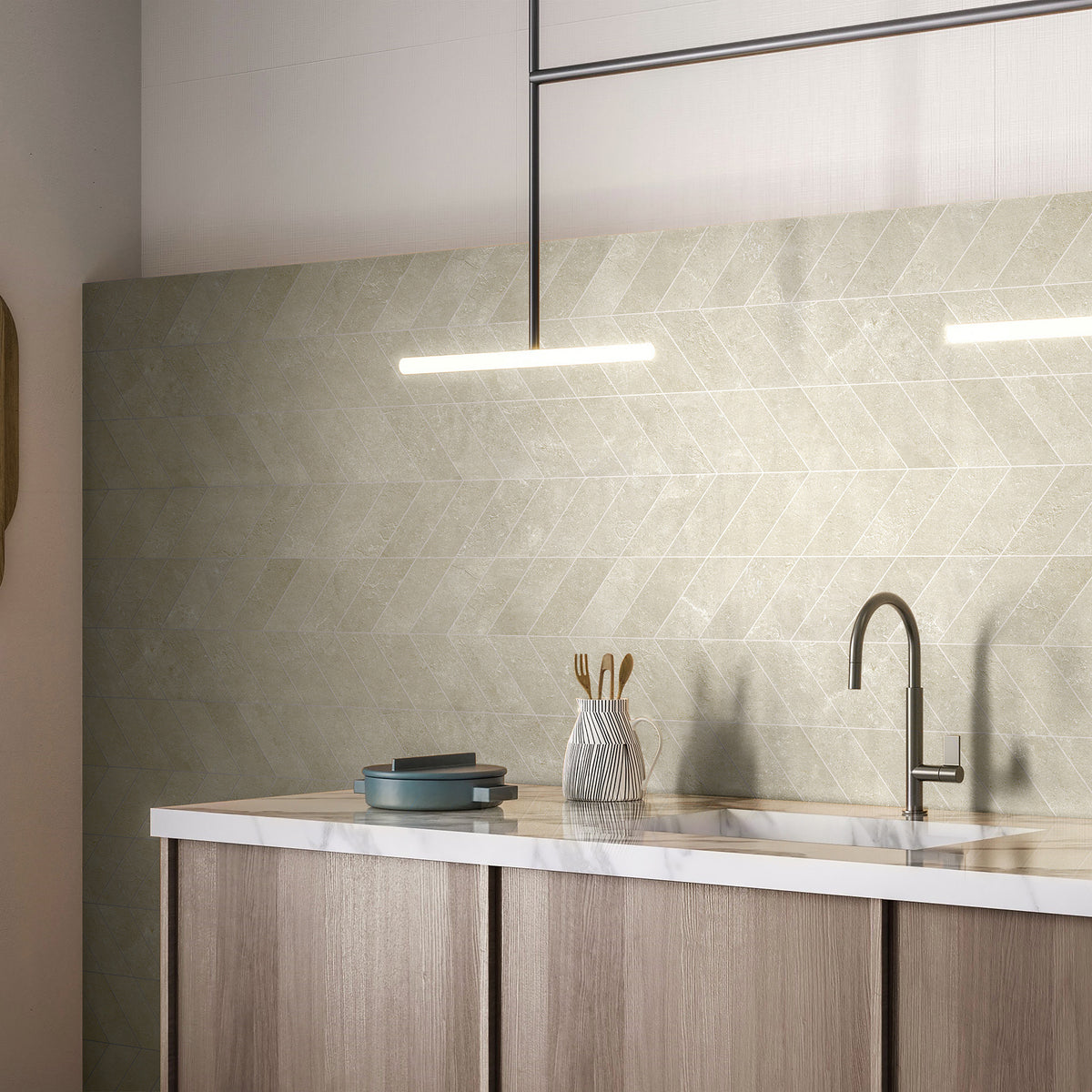 Beige Chevron Microtec Textured Mosaic - lifestyle view