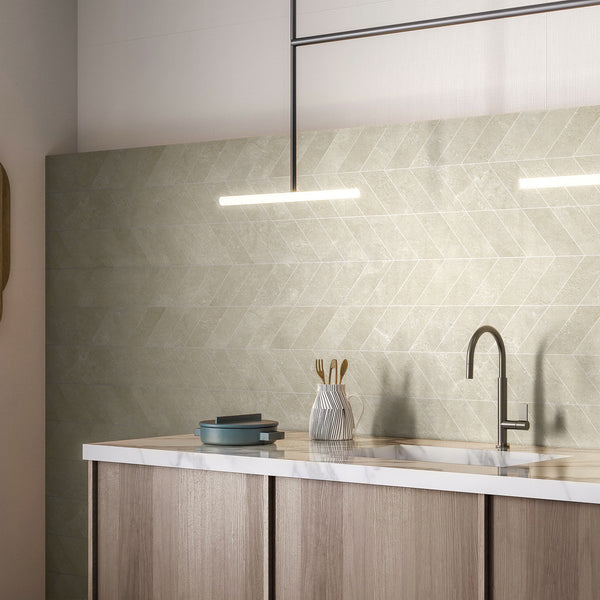Beige Chevron Microtec Textured Mosaic - lifestyle view