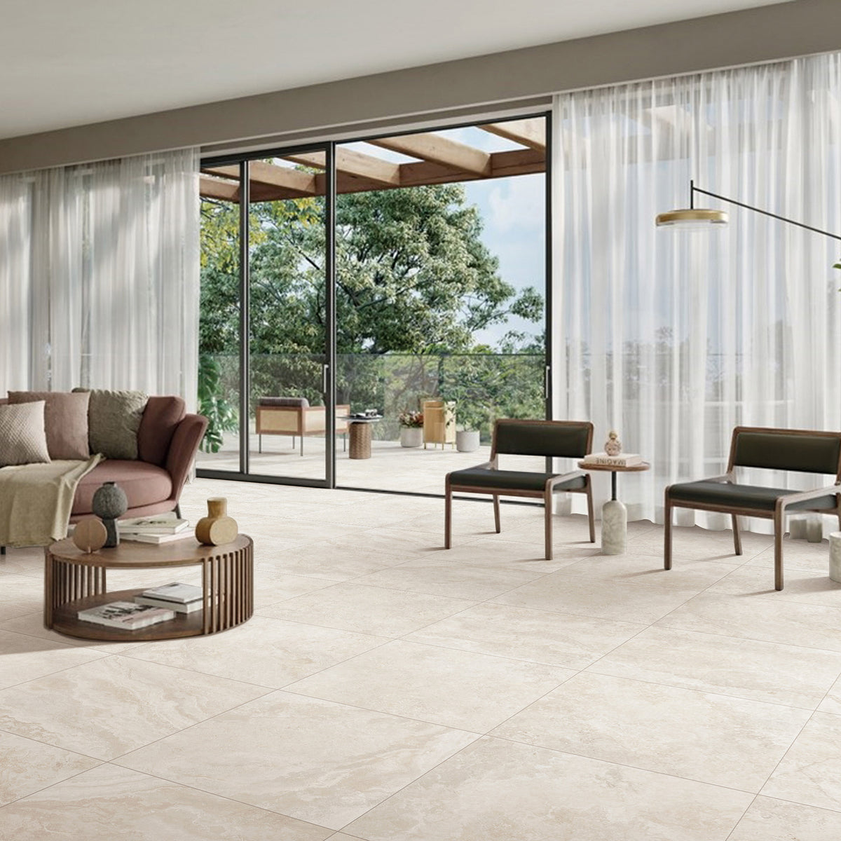 Travertine Avorio Microtec Textured Tile - lifestyle view