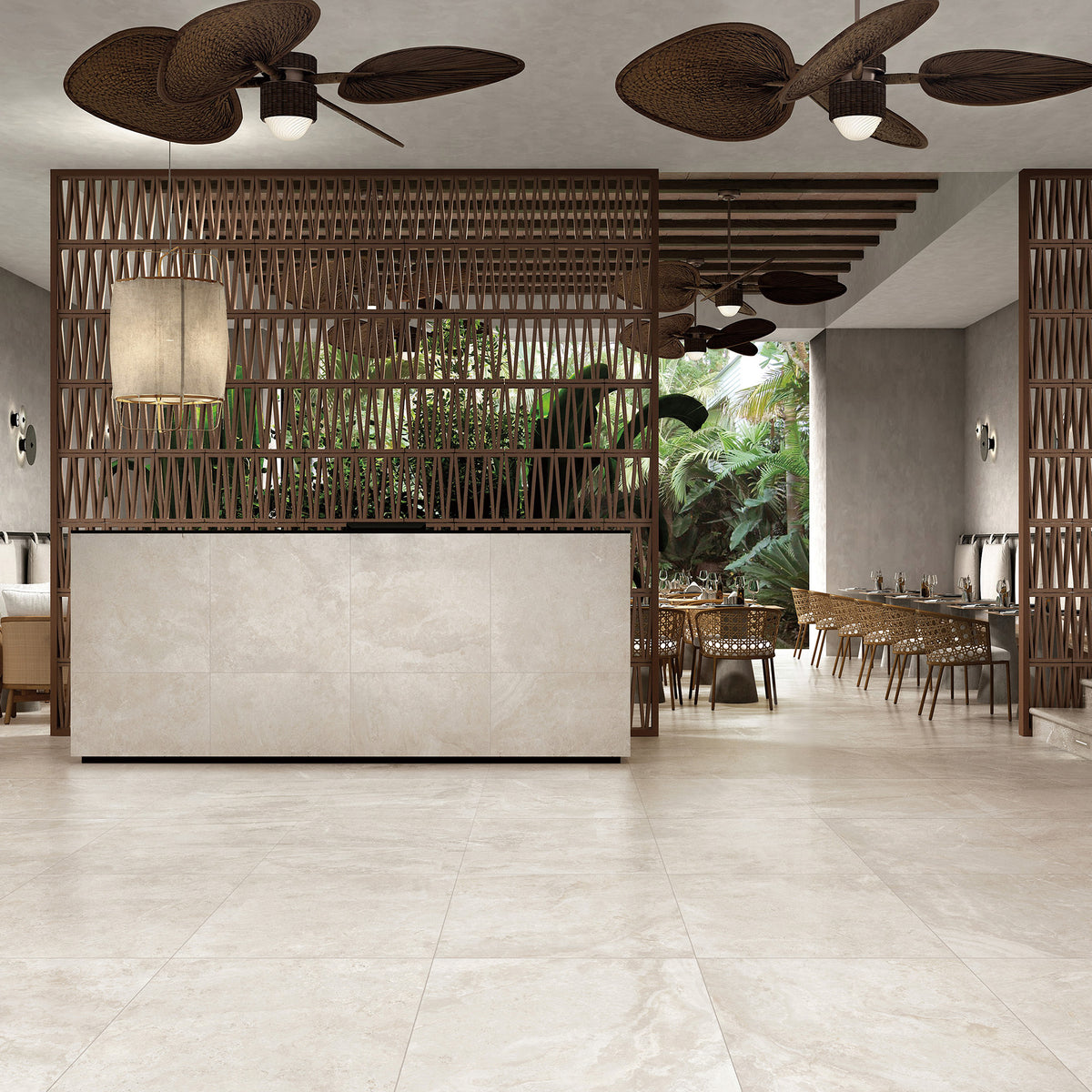 Travertine Avorio Microtec Textured Tile - lifestyle view