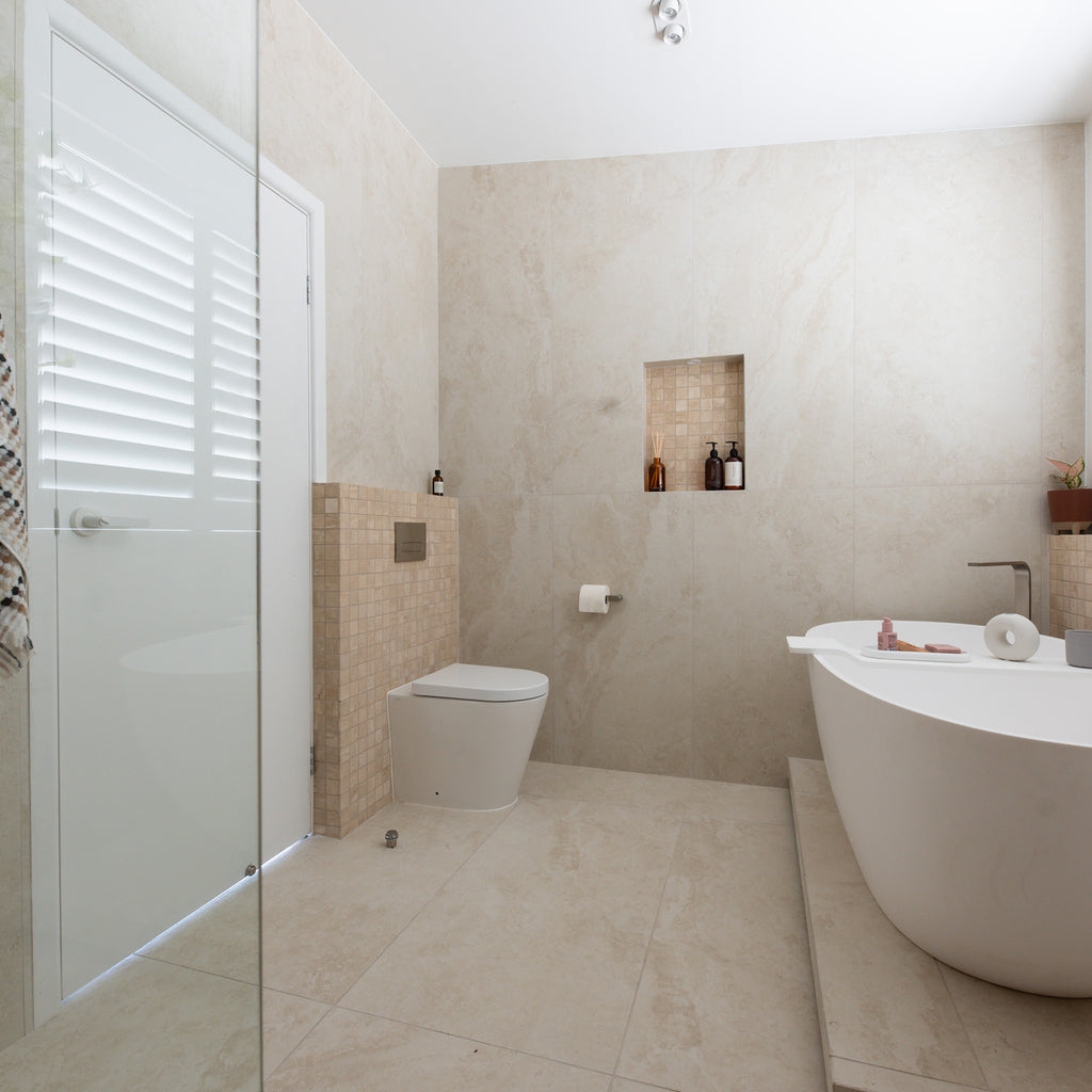 Travertine Avorio Microtec Textured Tile - lifestyle view