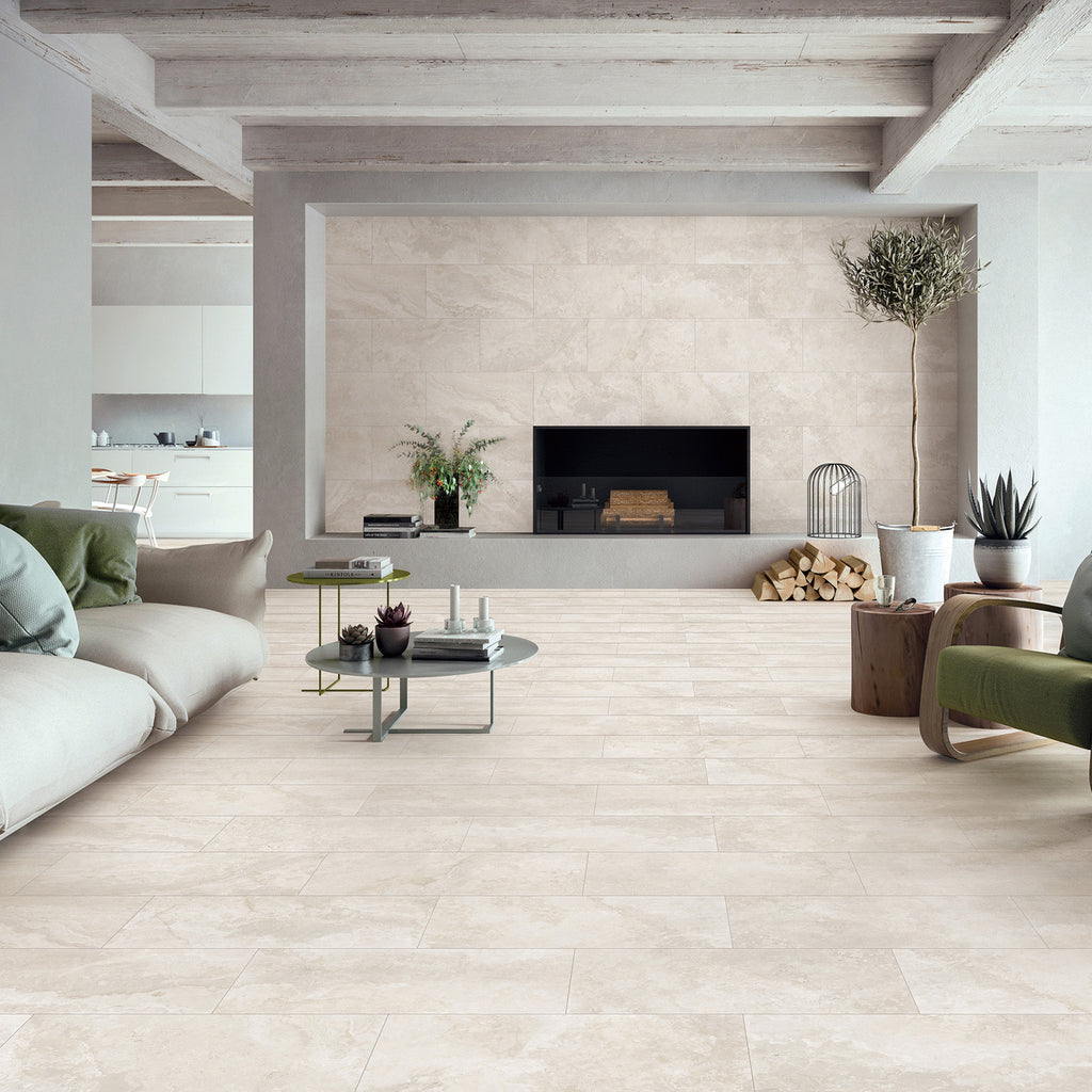 Travertine Avorio Microtec Textured Tile - lifestyle view