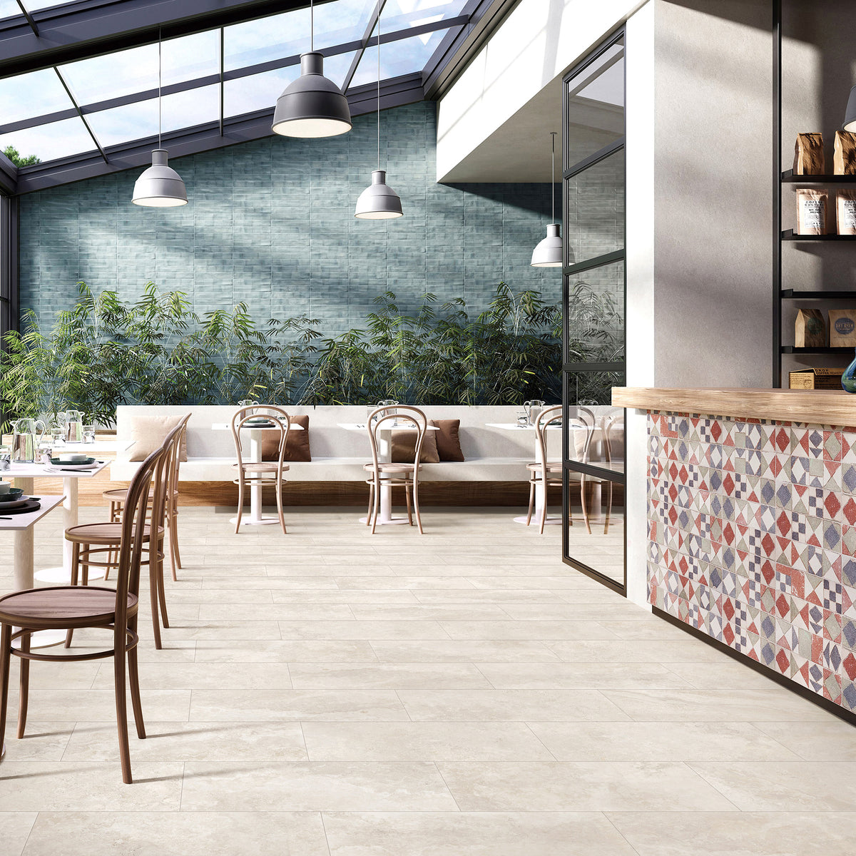 Travertine Avorio Microtec Textured Tile - lifestyle view
