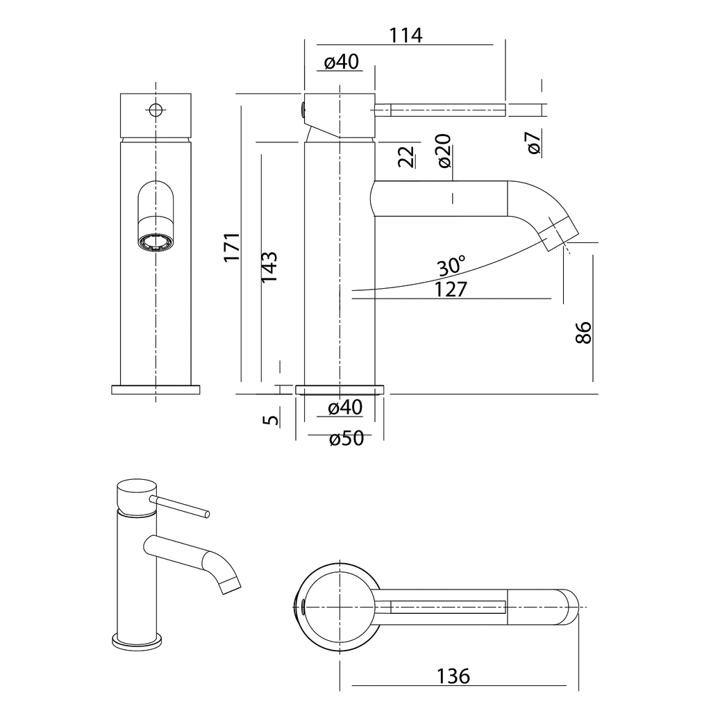 Basin Mixer Brushed Copper