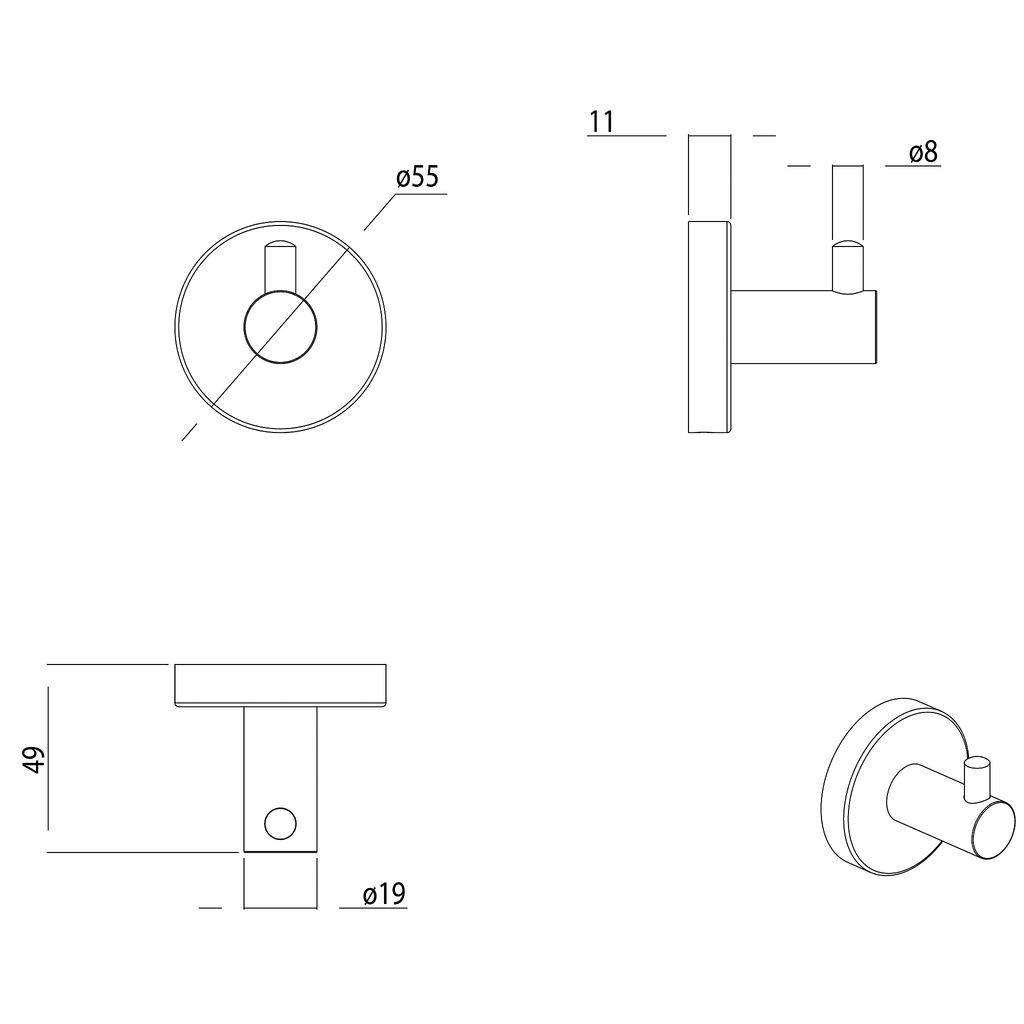 Round Robe Hook Brushed Copper