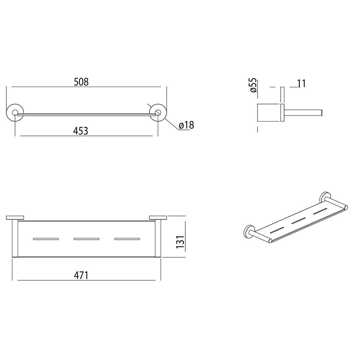 Metal Shower Shelf 544 Brushed Copper
