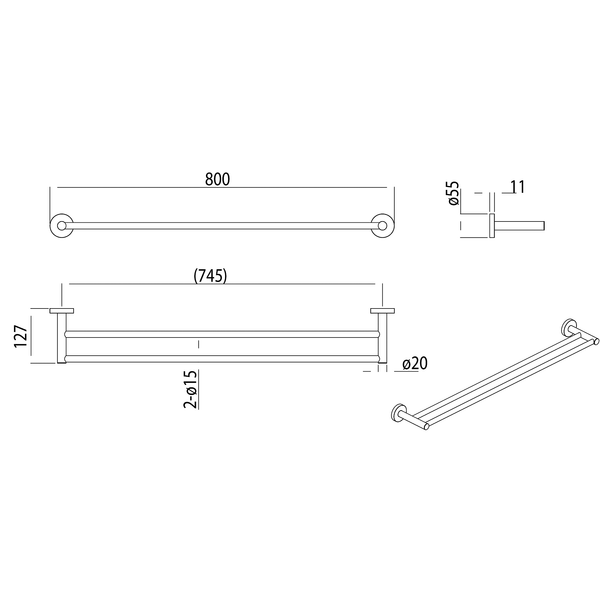 Double Towel Rail 750 Brushed Copper