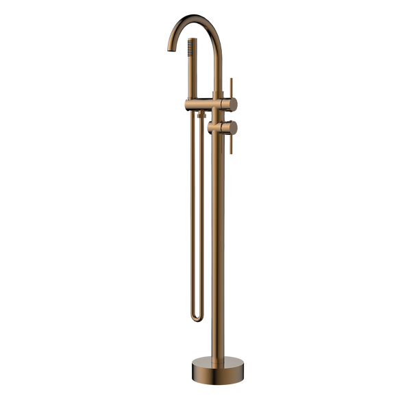 Floor Mounted Bath Mixer w Shower Brushed Copper