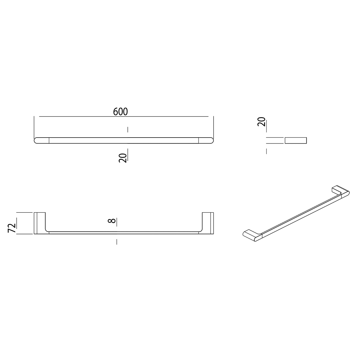 Single Towel Rail 600 Brushed Copper
