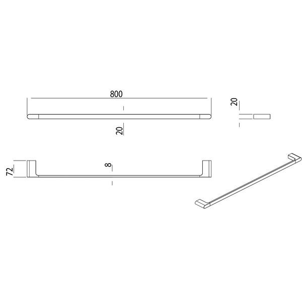 Single Towel Rail 800  Brushed Copper