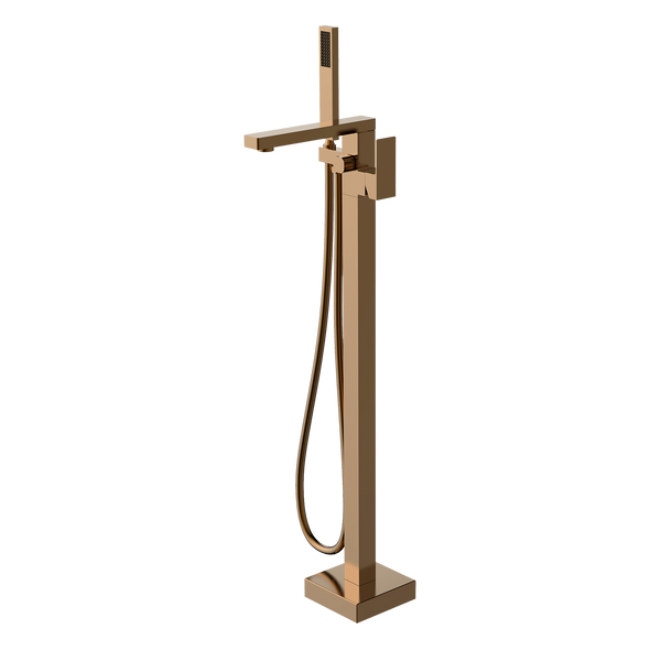 Floor Mounted Bath Mixer w Shower Brushed Copper
