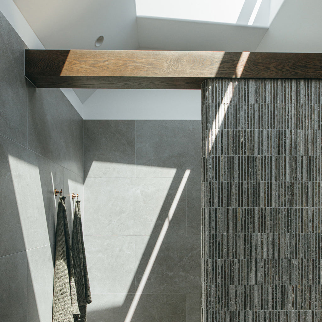 Natural Travertine Brown Embossed Honed Mosaic - lifestyle view