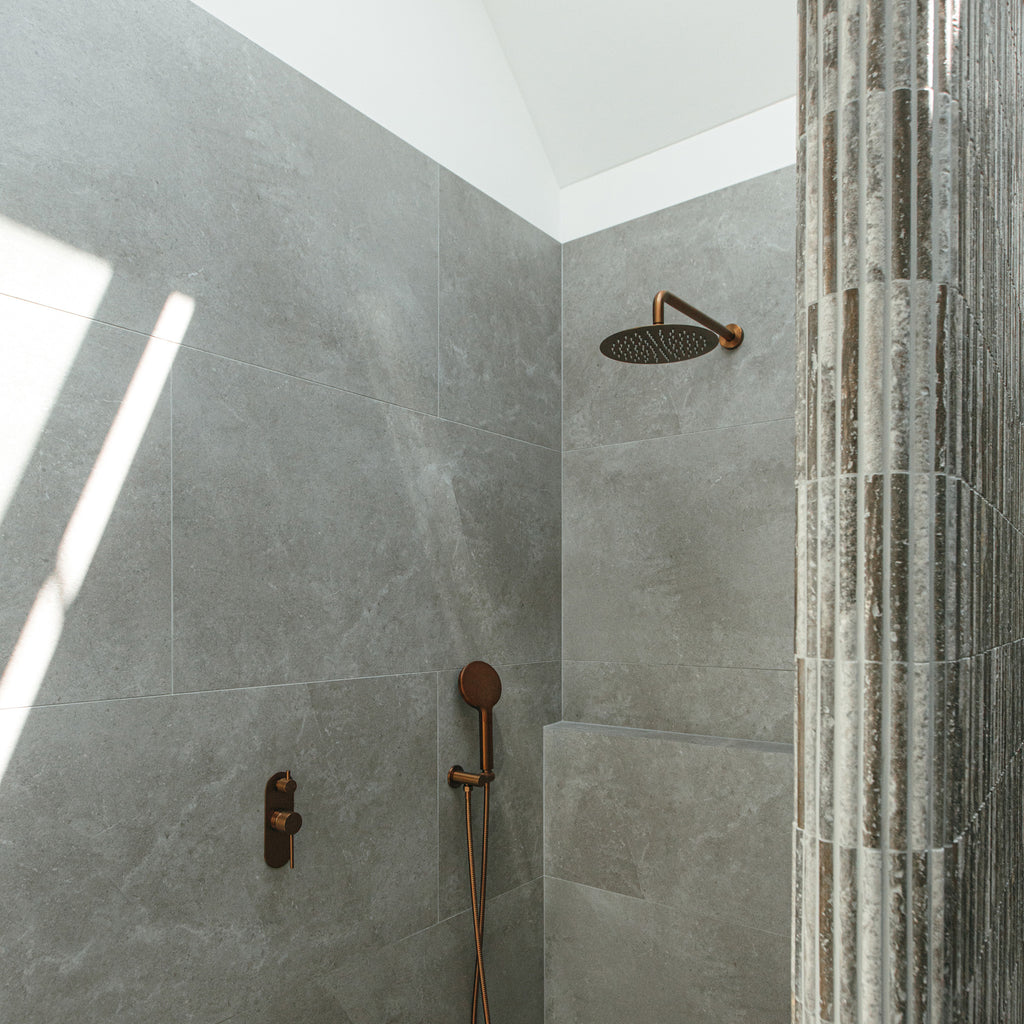 Natural Travertine Brown Embossed Honed Mosaic - lifestyle view