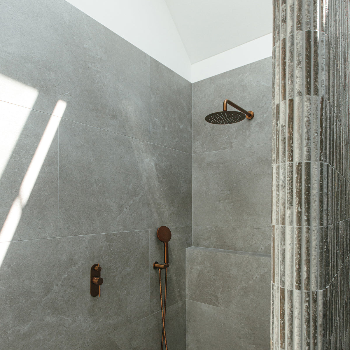 Natural Travertine Brown Embossed Honed Mosaic - lifestyle view