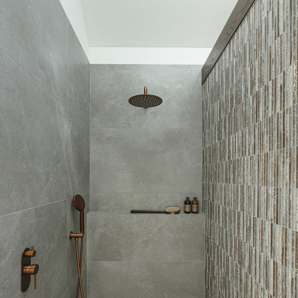 Natural Travertine Brown Embossed Honed Mosaic - lifestyle view