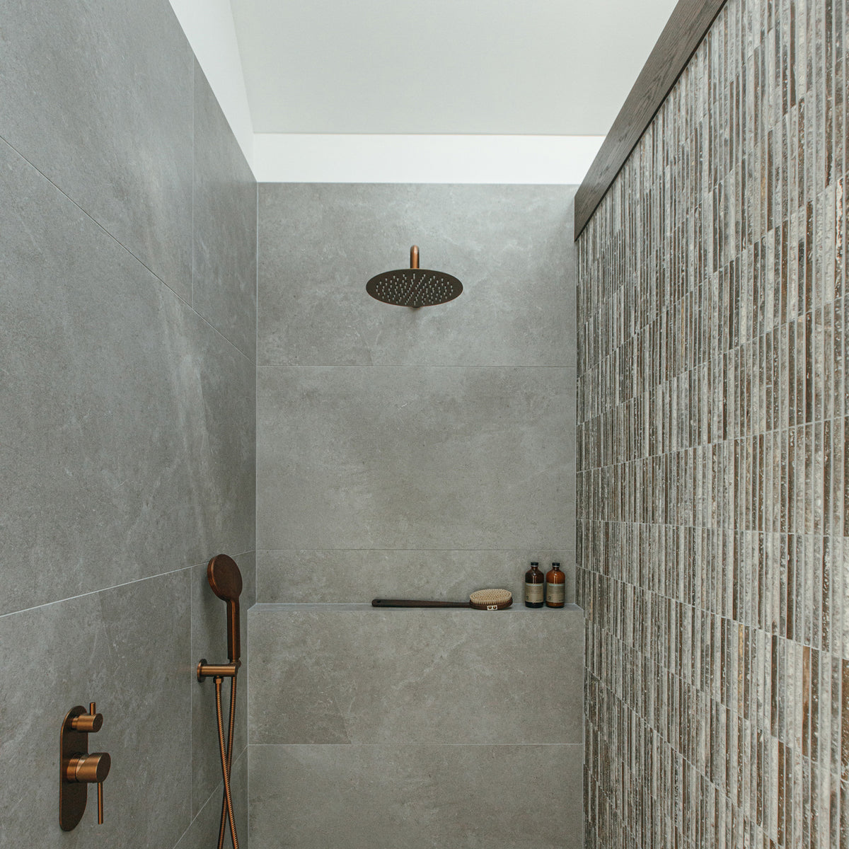 Natural Travertine Brown Embossed Honed Mosaic - lifestyle view