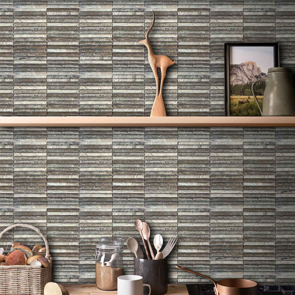 Natural Travertine Brown Embossed Honed Mosaic - lifestyle view