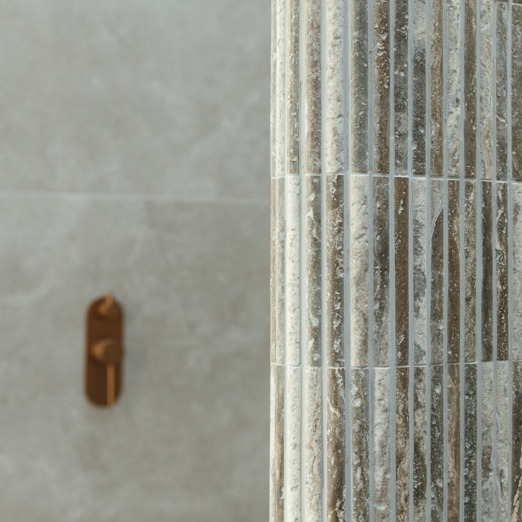 Natural Travertine Brown Embossed Honed Mosaic - lifestyle view
