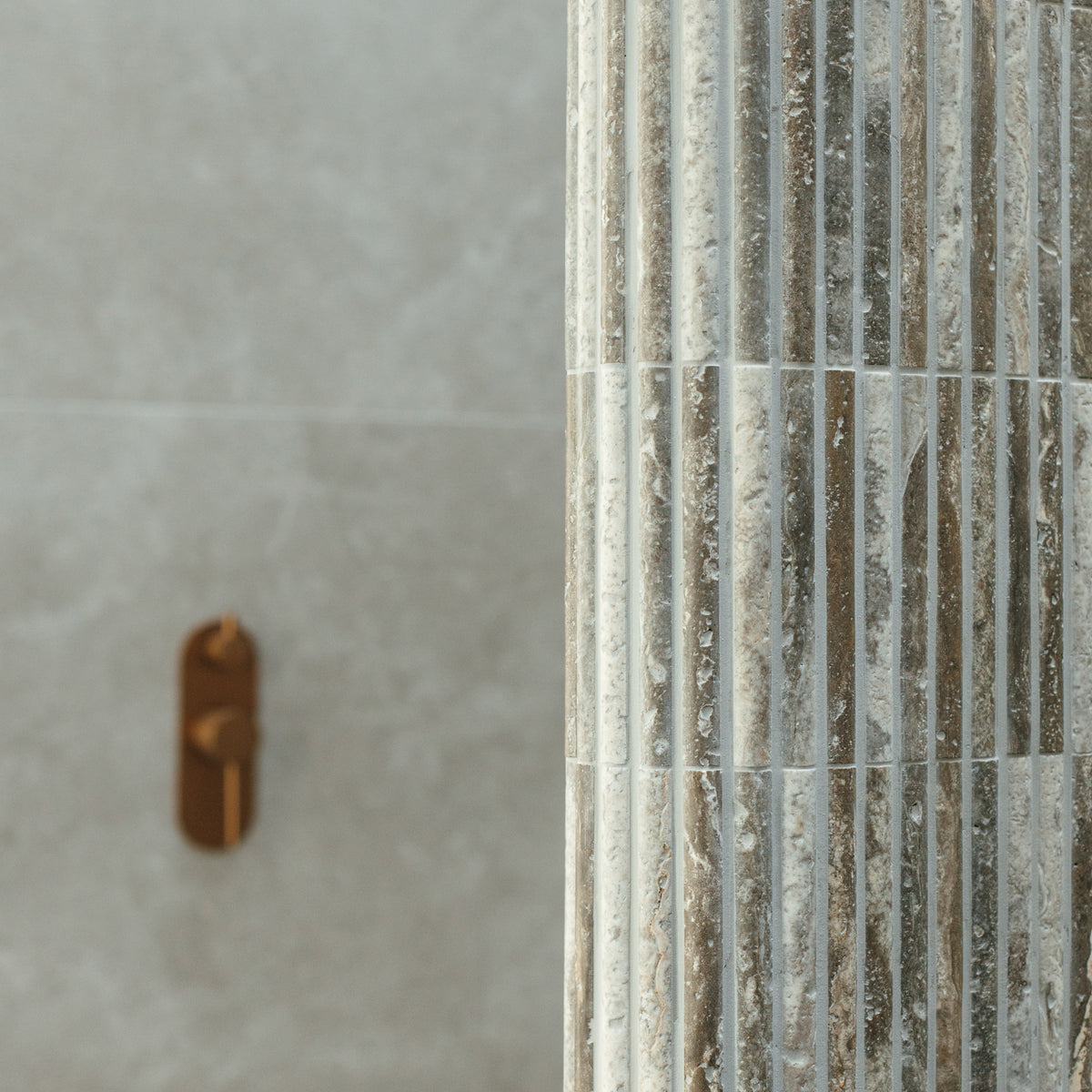 Natural Travertine Brown Embossed Honed Mosaic - lifestyle view