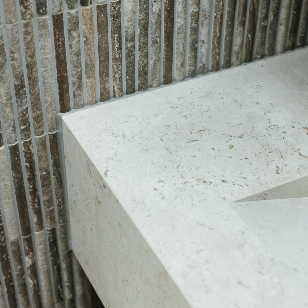 Natural Travertine Brown Embossed Honed Mosaic - lifestyle view
