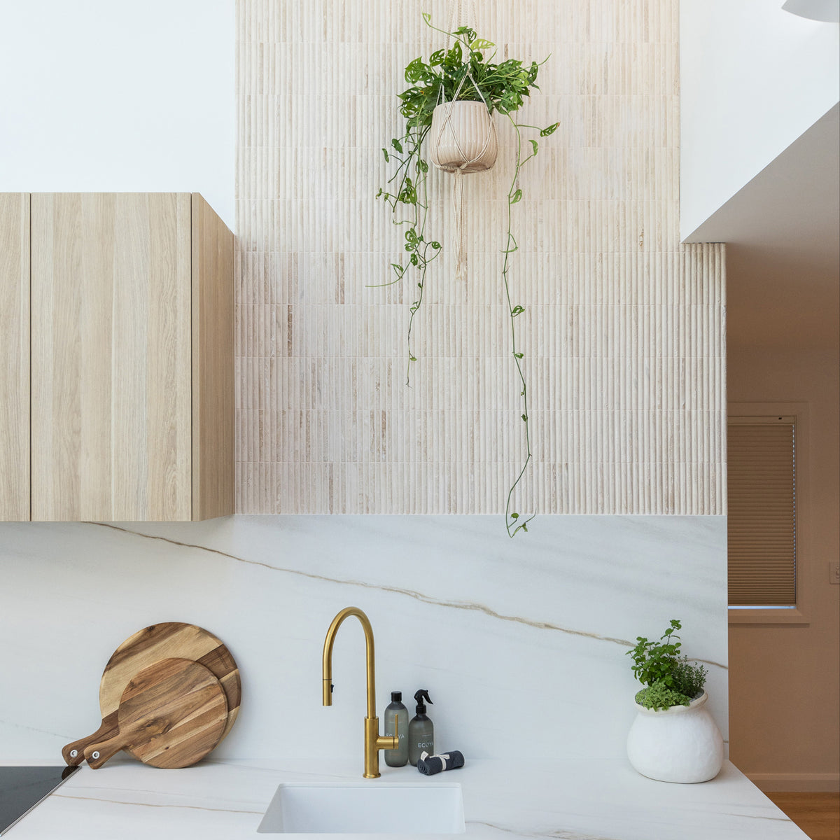 Natural Travertine Embossed Honed Mosaic - lifestyle view