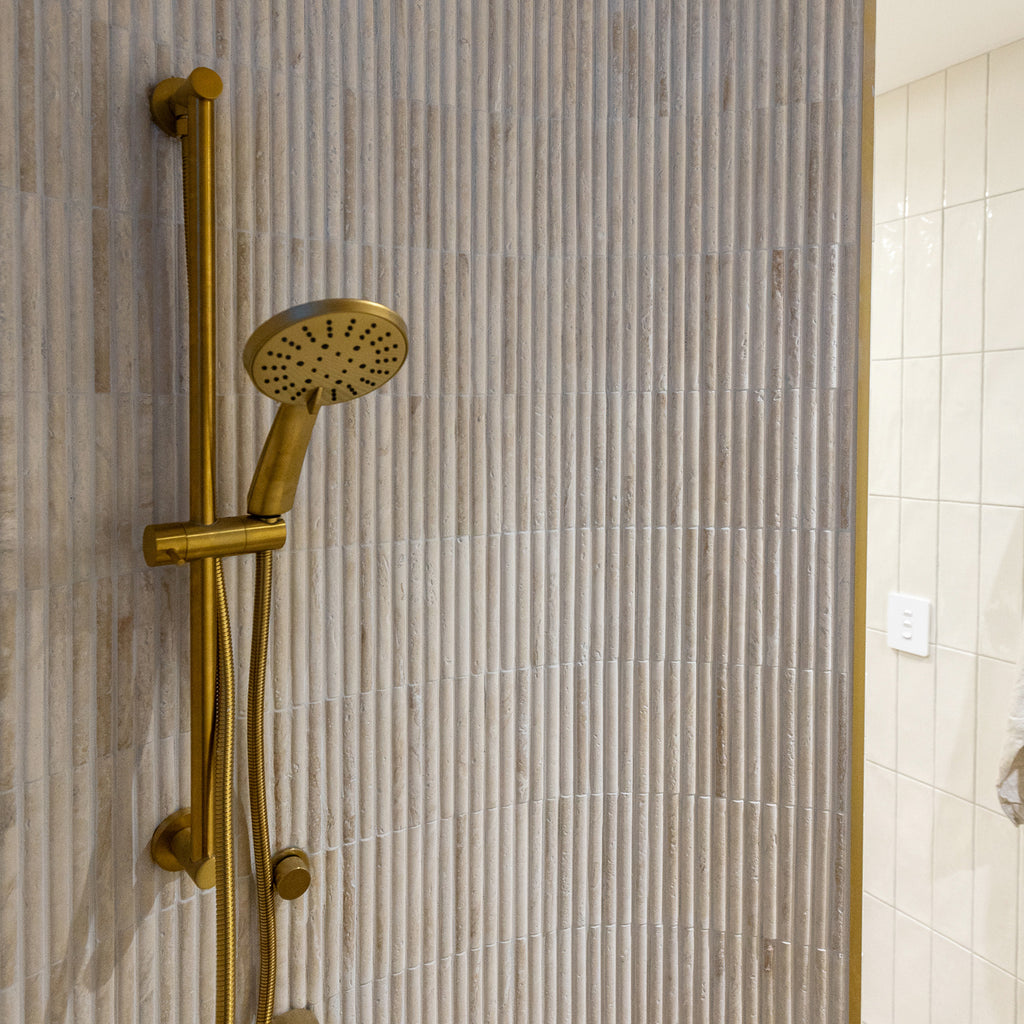 Natural Travertine Embossed Honed Mosaic - lifestyle view