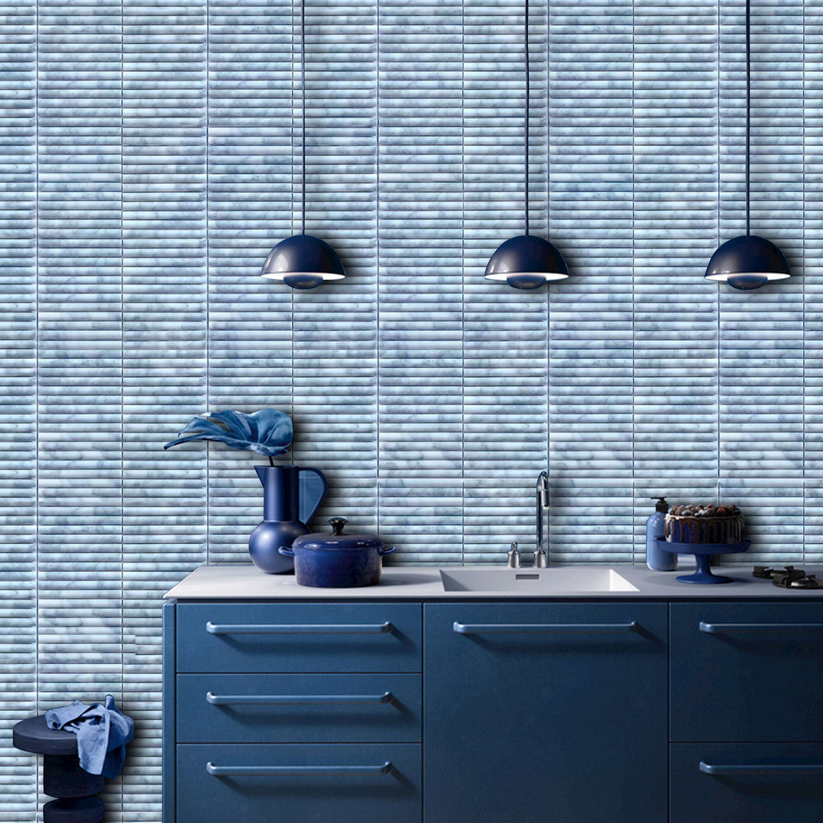 Natural Carrara White Embossed Honed Mosaic - lifestyle view