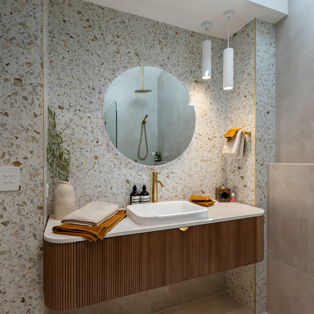 Natural Terrazzo Nougat Honed Mosaic - lifestyle view