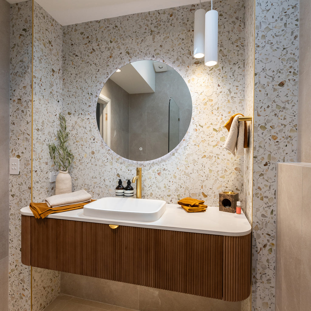 Natural Terrazzo Nougat Honed Mosaic - lifestyle view