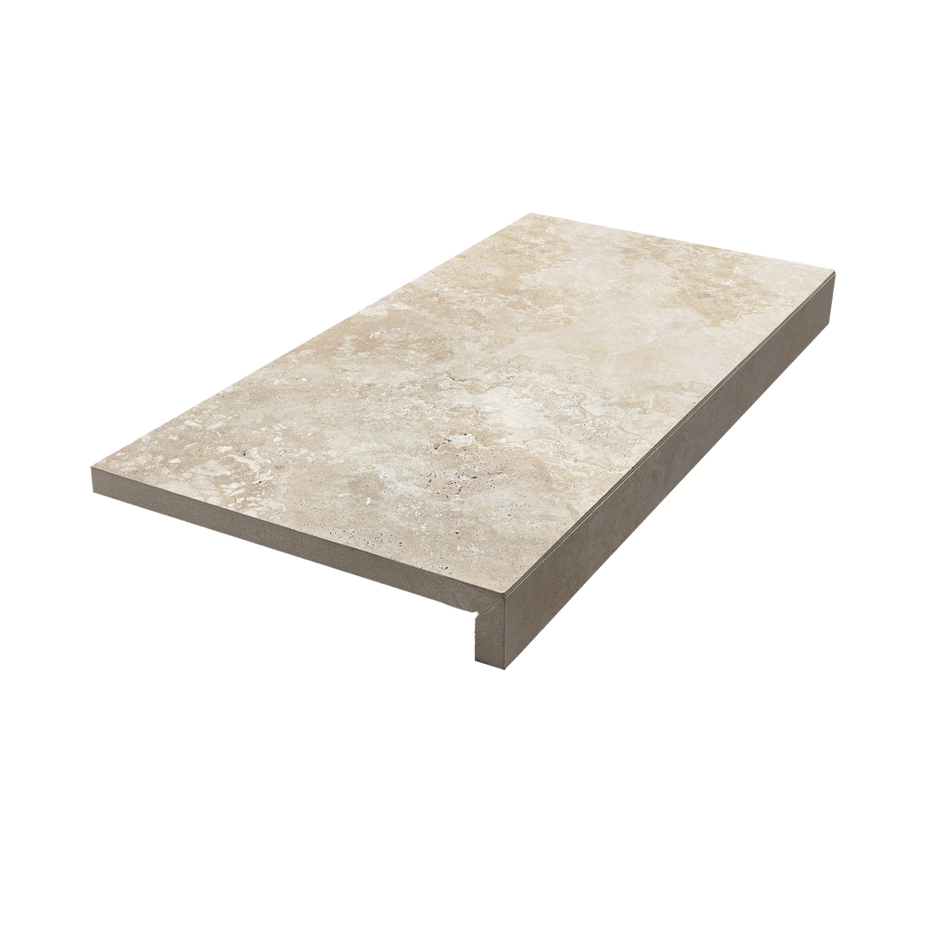 Travertine Crema Structured Textured L Coping 80mm Drop Paver (Pack of 2)