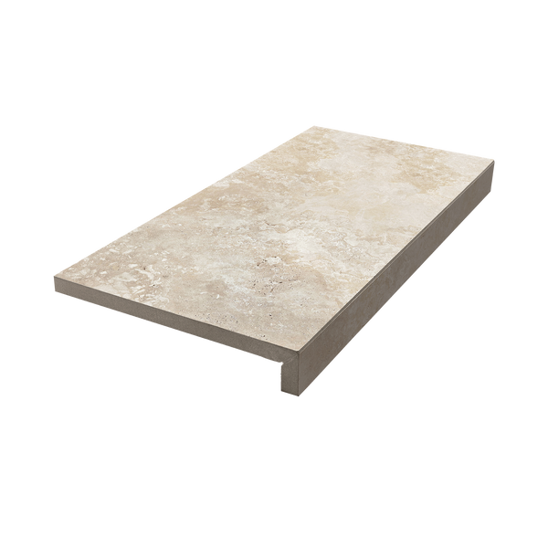 Travertine Crema Structured Textured L Coping 80mm Drop Paver (Pack of 2)