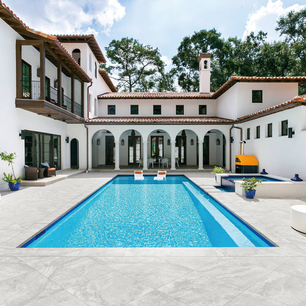 Travertine Grigio Structured Textured L Coping 50mm Drop Paver (Pack of 2) - lifestyle view
