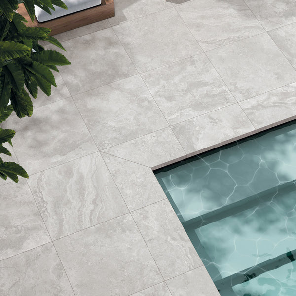 Travertine Grigio Structured Textured L Coping 80mm Drop Paver (Pack of 2) - lifestyle view