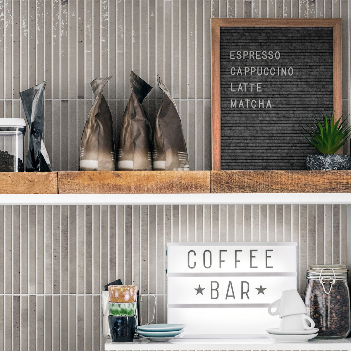 Kitkat Ash Embossed Gloss Tile - lifestyle view