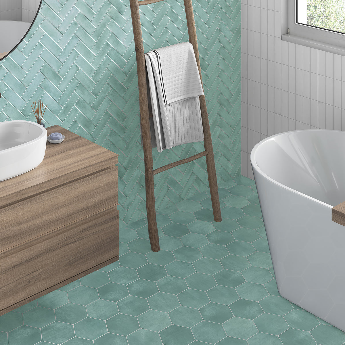 Hexagon Sky Structured Textured Tile - lifestyle view