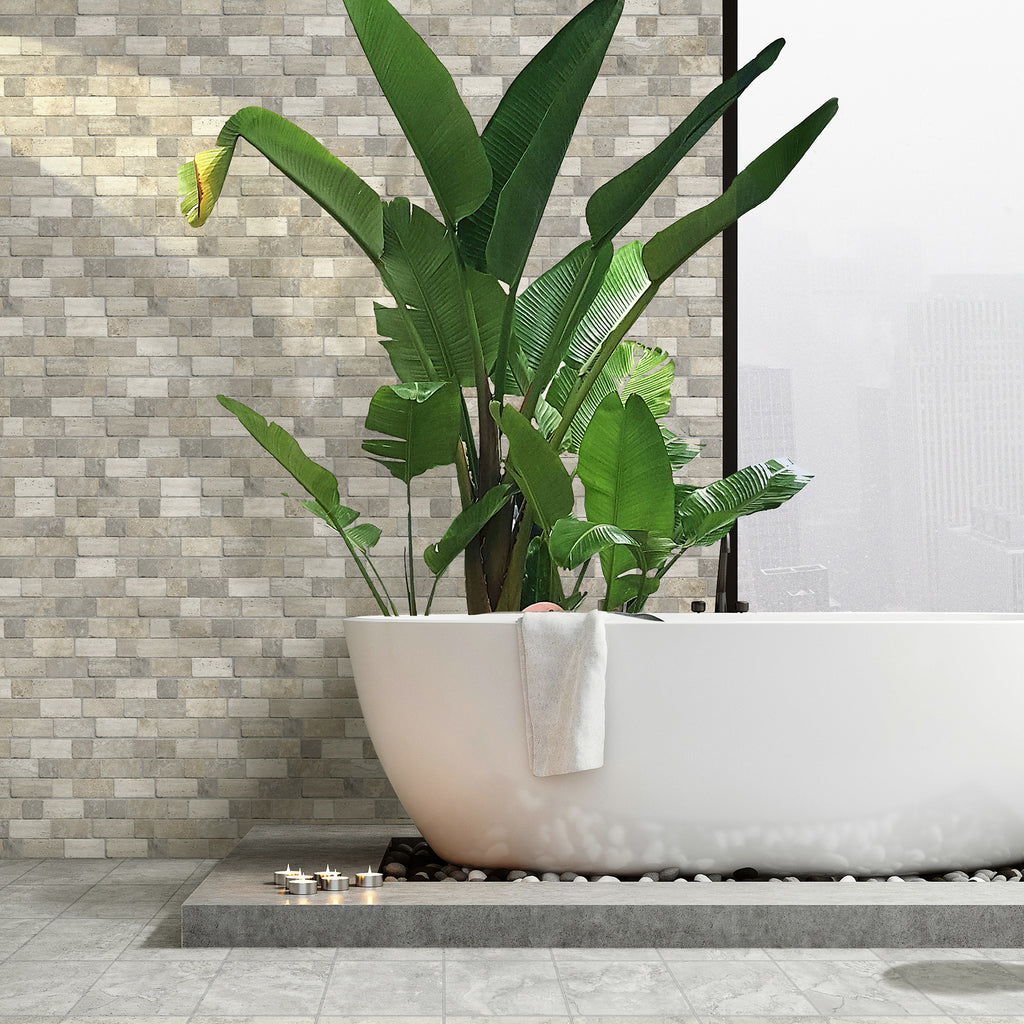 Travertine Modular Beige Textured Tile - lifestyle view