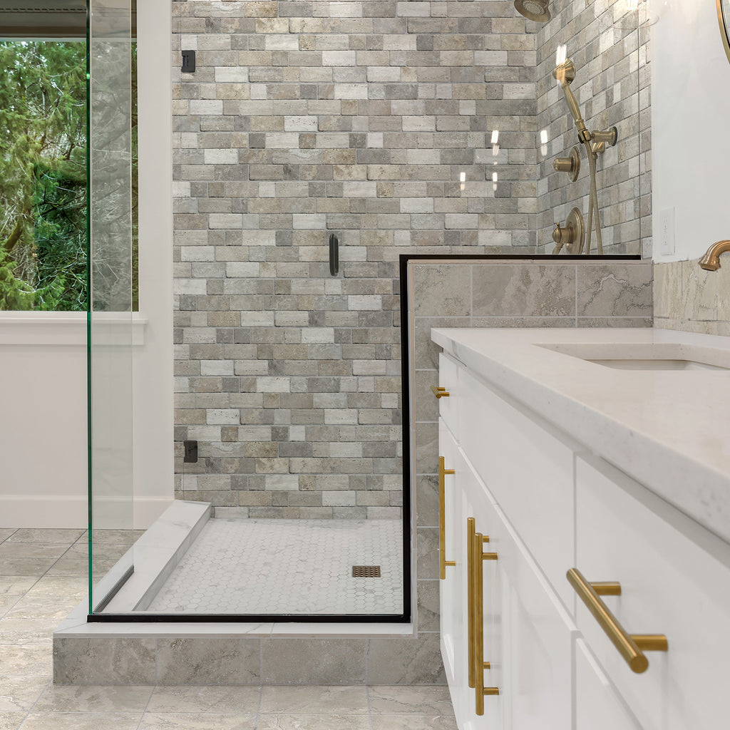 Travertine Modular Beige Textured Tile - lifestyle view