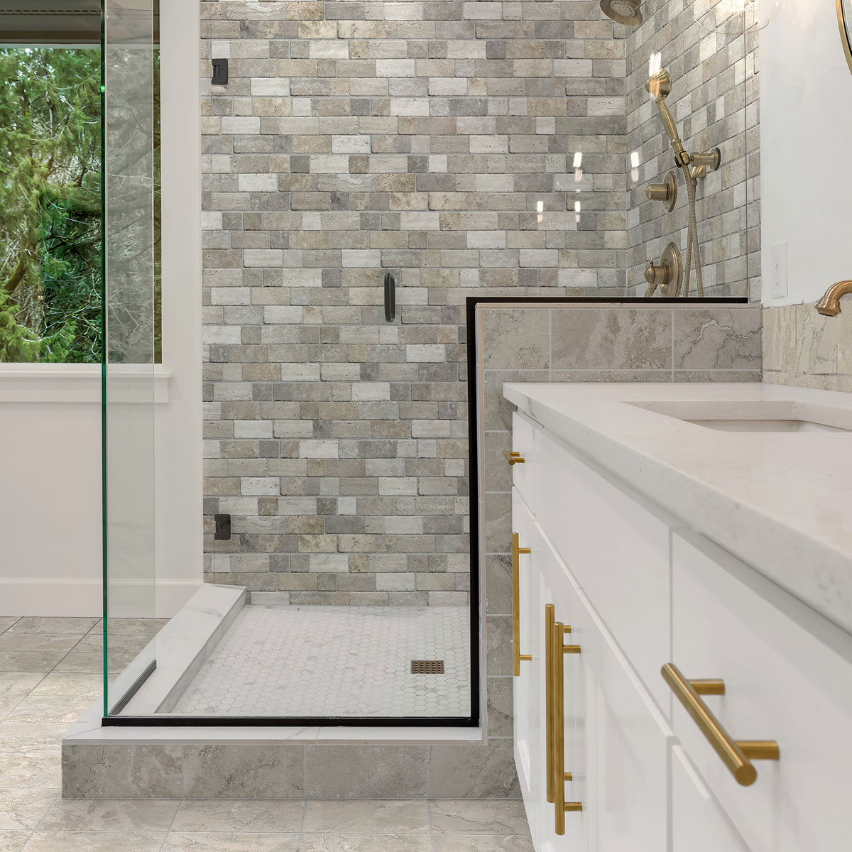 Travertine Modular Beige Textured Tile - lifestyle view