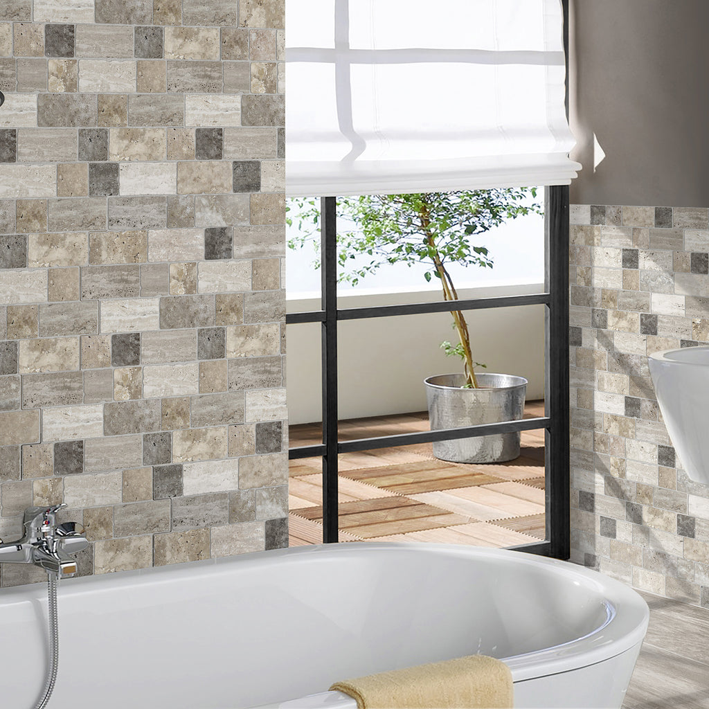 Travertine Modular Beige Textured Tile - lifestyle view